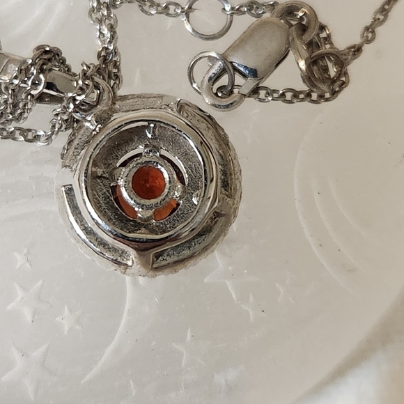 Woman's 925 Halo Red Garnet & Zircon Stone Pendant - Picture 4 of 6